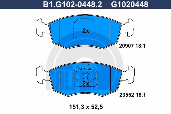 Комплект тормозных колодок, дисковый тормоз GALFER B1.G102-0448.2