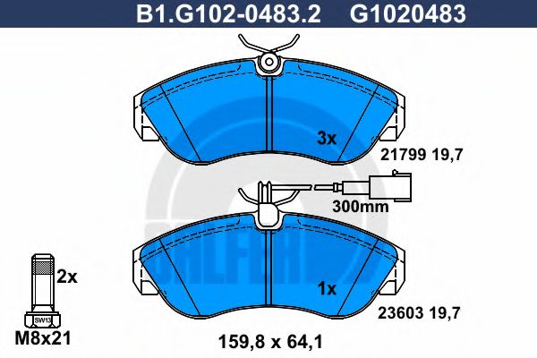 Комплект тормозных колодок, дисковый тормоз GALFER B1.G102-0483.2