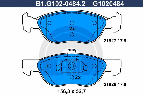 Комплект тормозных колодок, дисковый тормоз GALFER B1.G102-0484.2