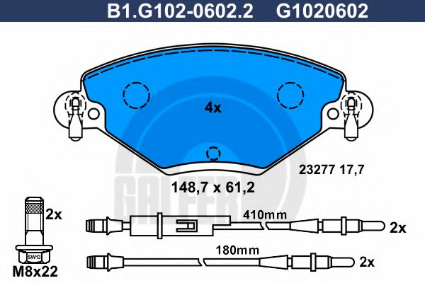 Комплект тормозных колодок, дисковый тормоз GALFER B1.G102-0602.2