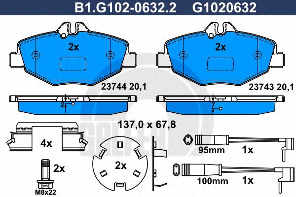 Комплект тормозных колодок, дисковый тормоз GALFER B1.G102-0632.2