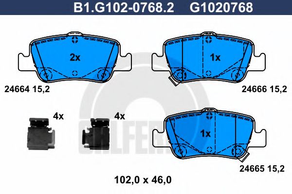 Комплект тормозных колодок, дисковый тормоз GALFER B1.G102-0768.2