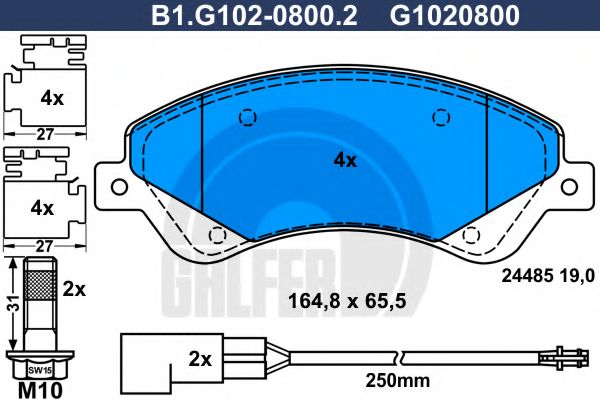 Комплект тормозных колодок, дисковый тормоз GALFER B1.G102-0800.2