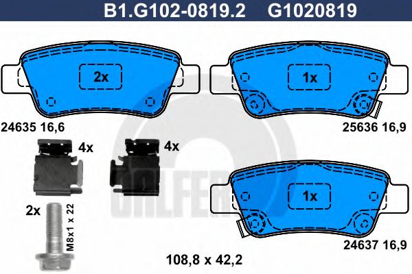 Комплект тормозных колодок, дисковый тормоз GALFER B1.G102-0819.2