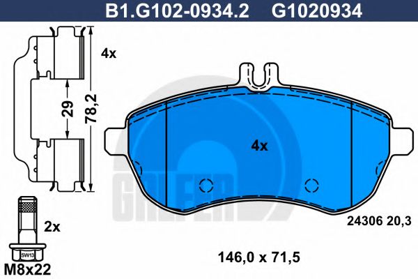 Комплект тормозных колодок, дисковый тормоз GALFER B1.G102-0934.2
