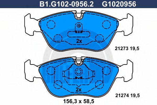 Комплект тормозных колодок, дисковый тормоз GALFER B1.G102-0956.2