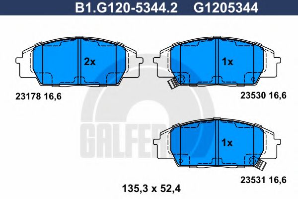 Комплект тормозных колодок, дисковый тормоз GALFER B1.G120-5344.2