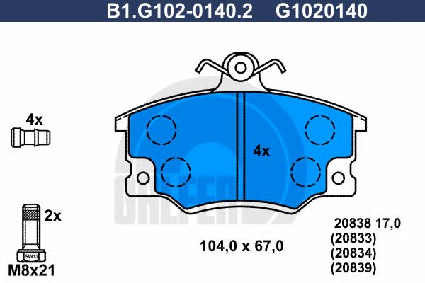 Комплект тормозных колодок, дисковый тормоз GALFER B1.G102-0140.2