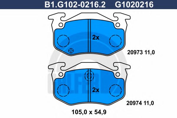 Комплект тормозных колодок, дисковый тормоз GALFER B1.G102-0216.2