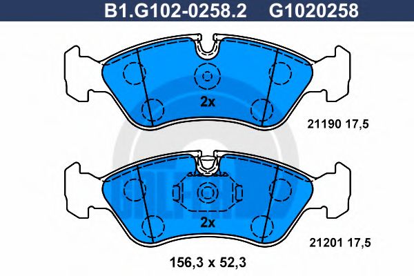 Комплект тормозных колодок, дисковый тормоз GALFER B1.G102-0258.2