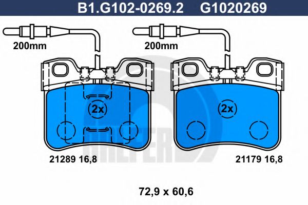 Комплект тормозных колодок, дисковый тормоз GALFER B1.G102-0269.2