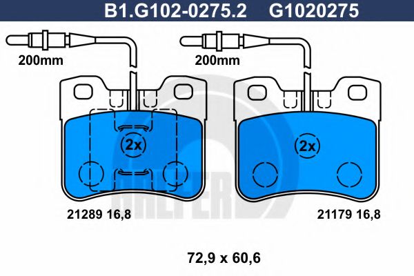 Комплект тормозных колодок, дисковый тормоз GALFER B1.G102-0275.2