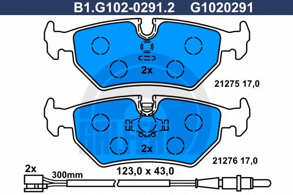 Комплект тормозных колодок, дисковый тормоз GALFER B1.G102-0291.2