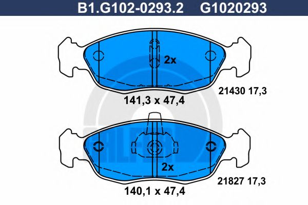 Комплект тормозных колодок, дисковый тормоз GALFER B1.G102-0293.2