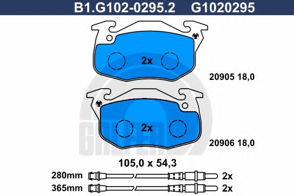 Комплект тормозных колодок, дисковый тормоз GALFER B1.G102-0295.2