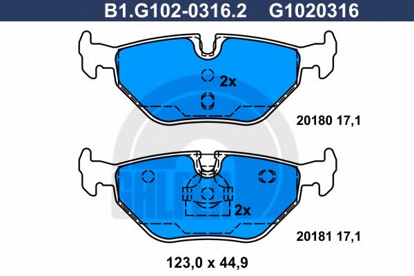 Комплект тормозных колодок, дисковый тормоз GALFER B1.G102-0316.2