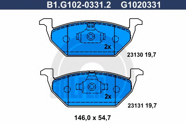 Комплект тормозных колодок, дисковый тормоз GALFER B1.G102-0331.2
