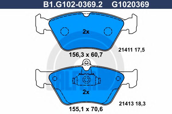 Комплект тормозных колодок, дисковый тормоз GALFER B1.G102-0369.2