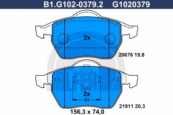 Комплект тормозных колодок, дисковый тормоз GALFER B1.G102-0379.2