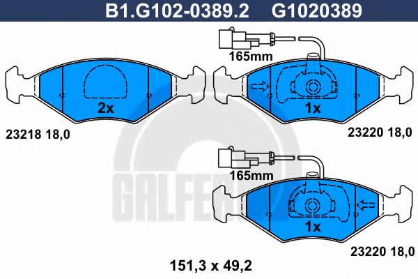 Комплект тормозных колодок, дисковый тормоз GALFER B1.G102-0389.2