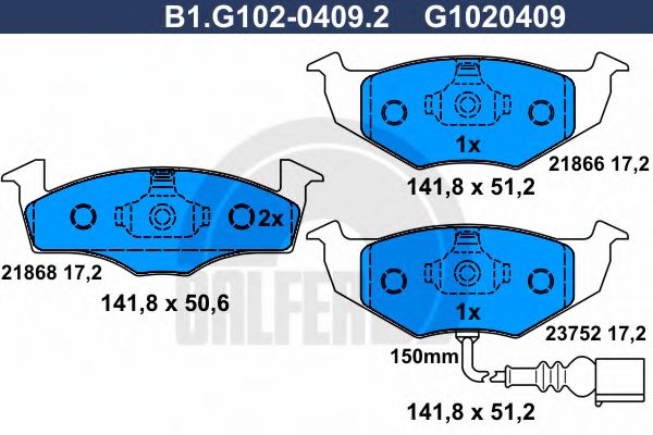 Комплект тормозных колодок, дисковый тормоз GALFER B1.G102-0409.2