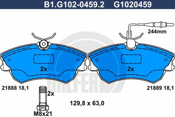 Комплект тормозных колодок, дисковый тормоз GALFER B1.G102-0459.2