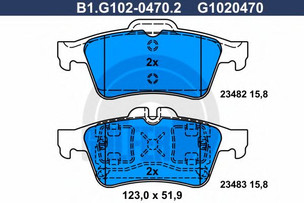 Комплект тормозных колодок, дисковый тормоз GALFER B1.G102-0470.2