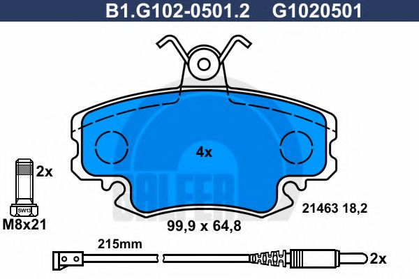 Комплект тормозных колодок, дисковый тормоз GALFER B1.G102-0501.2