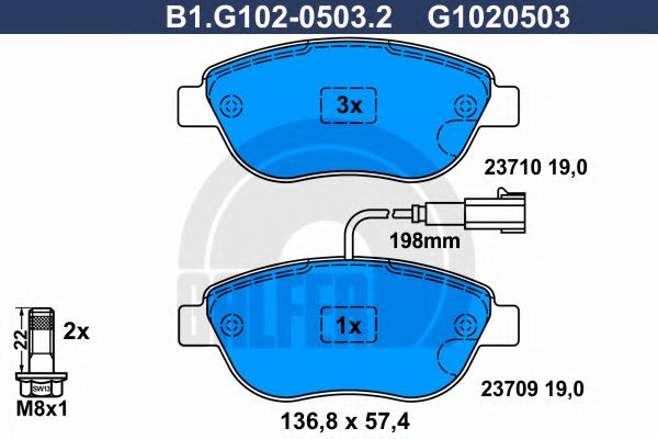 Комплект тормозных колодок, дисковый тормоз GALFER B1.G102-0503.2