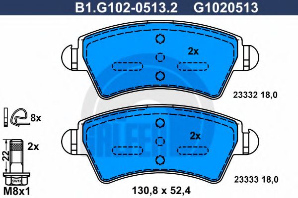 Комплект тормозных колодок, дисковый тормоз GALFER B1.G102-0513.2