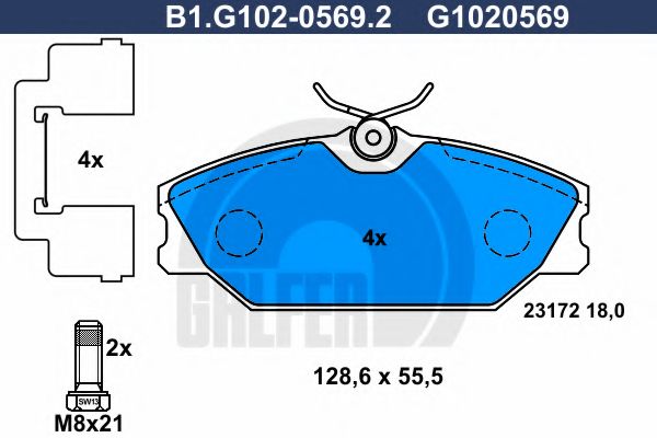 Комплект тормозных колодок, дисковый тормоз GALFER B1.G102-0569.2