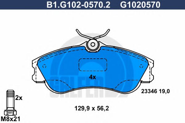 Комплект тормозных колодок, дисковый тормоз GALFER B1.G102-0570.2