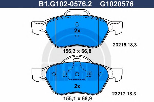 Комплект тормозных колодок, дисковый тормоз GALFER B1.G102-0576.2