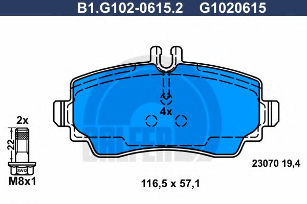 Комплект тормозных колодок, дисковый тормоз GALFER B1.G102-0615.2