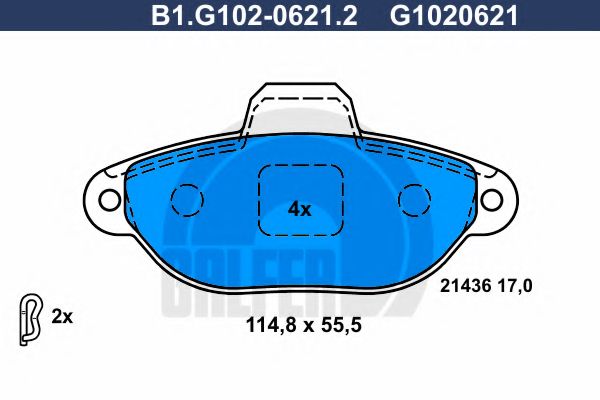 Комплект тормозных колодок, дисковый тормоз GALFER B1.G102-0621.2