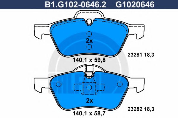 Комплект тормозных колодок, дисковый тормоз GALFER B1.G102-0646.2