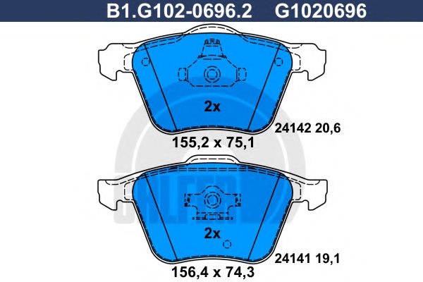 Комплект тормозных колодок, дисковый тормоз GALFER B1.G102-0696.2