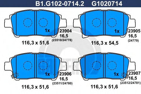 Комплект тормозных колодок, дисковый тормоз GALFER B1.G102-0714.2