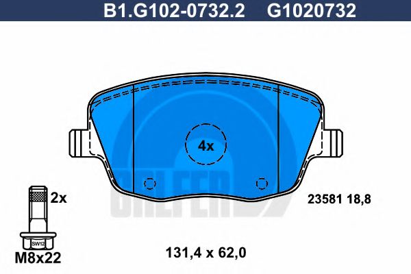 Комплект тормозных колодок, дисковый тормоз GALFER B1.G102-0732.2