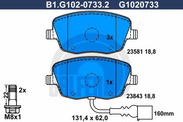 Комплект тормозных колодок, дисковый тормоз GALFER B1.G102-0733.2