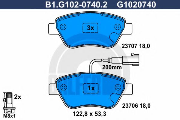 Комплект тормозных колодок, дисковый тормоз GALFER B1.G102-0740.2