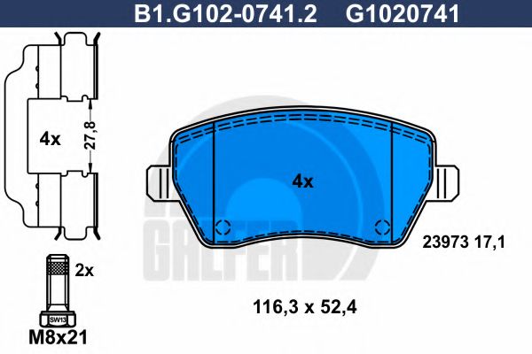 Комплект тормозных колодок, дисковый тормоз GALFER B1.G102-0741.2