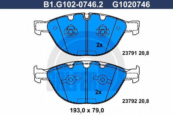 Комплект тормозных колодок, дисковый тормоз GALFER B1.G102-0746.2