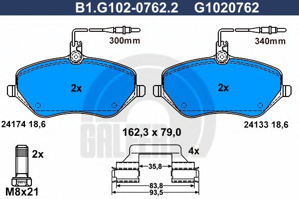 Комплект тормозных колодок, дисковый тормоз GALFER B1.G102-0762.2