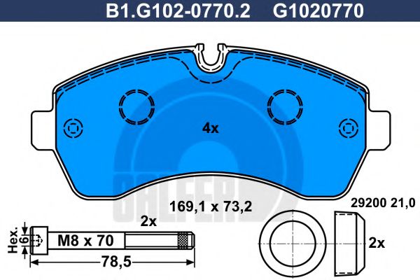 Комплект тормозных колодок, дисковый тормоз GALFER B1.G102-0770.2