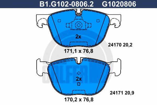 Комплект тормозных колодок, дисковый тормоз GALFER B1.G102-0806.2