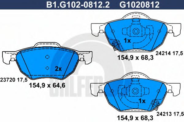 Комплект тормозных колодок, дисковый тормоз GALFER B1.G102-0812.2