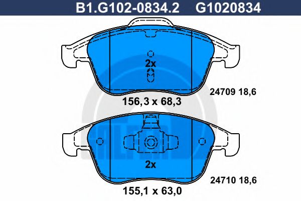 Комплект тормозных колодок, дисковый тормоз GALFER B1.G102-0834.2