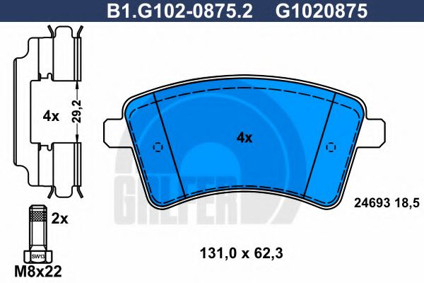 Комплект тормозных колодок, дисковый тормоз GALFER B1.G102-0875.2