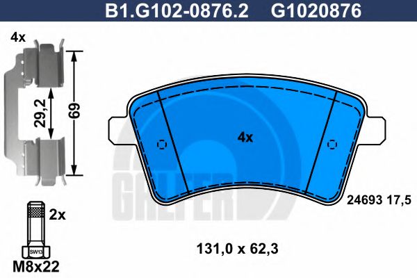 Комплект тормозных колодок, дисковый тормоз GALFER B1.G102-0876.2